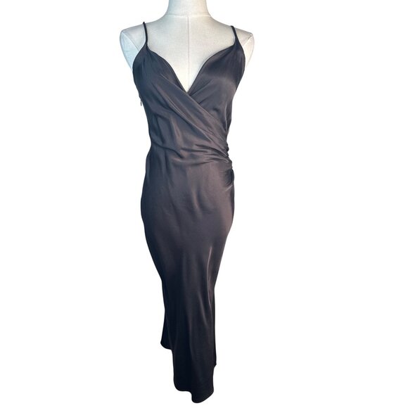 ZARA Black XS Satin Wrap Midi Dress Adjustable Straps - Picture 2 of 8